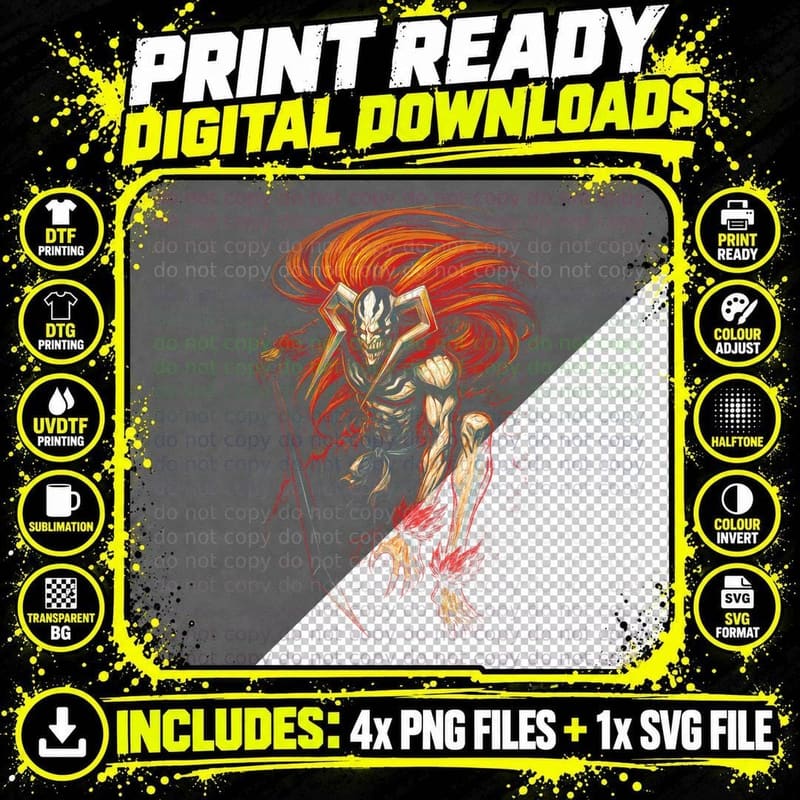 Anime Skull Warrior T-Shirt, Halftone Skeleton Armor Png SVG Digital Bundle