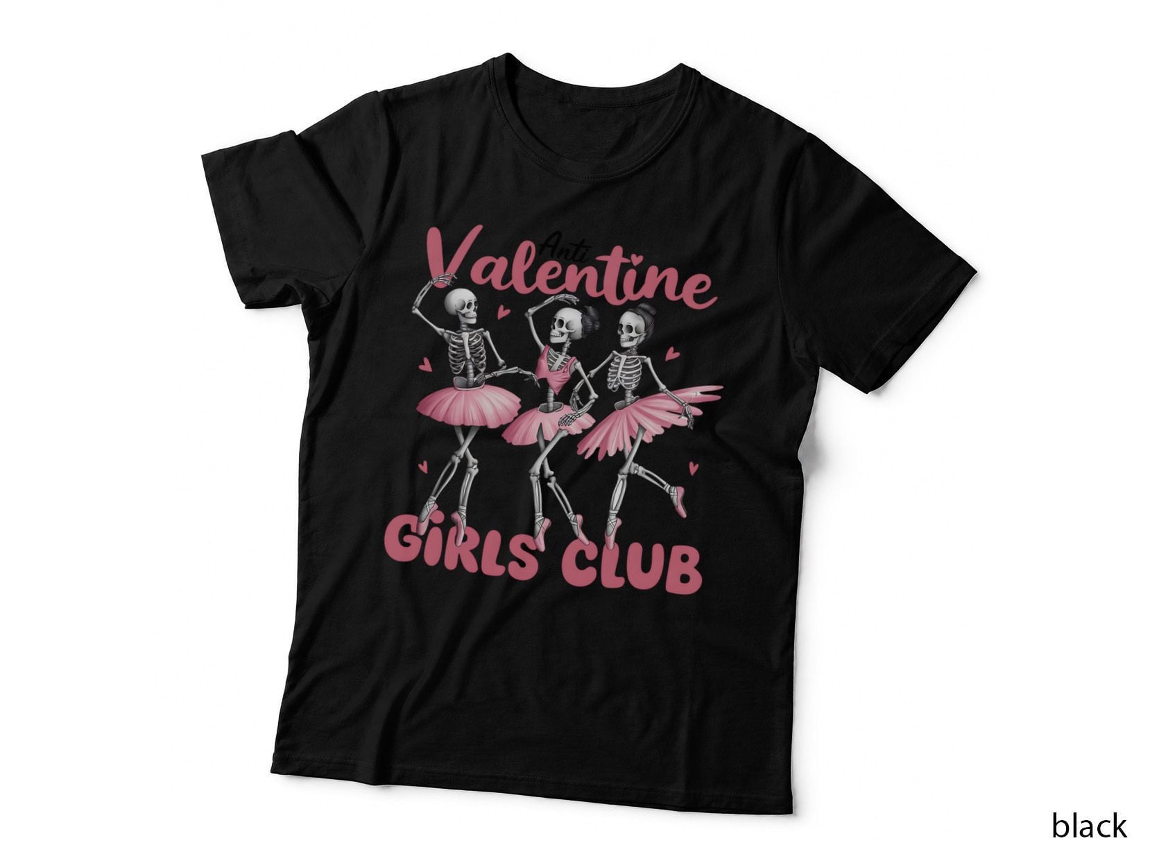 Anti Valentine Girls Club Skeleton Dancers with Pink Tutus Hearts Edgy T-Shirt