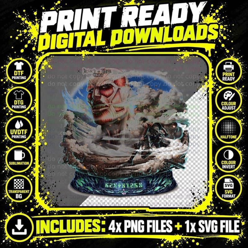 Attack on Titan on Ression Anime Horror Colossal Png SVG Digital Bundle