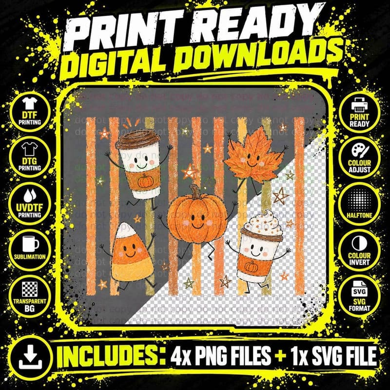 Autumn Collection on Striped Background Fall T-Shirt Png SVG Digital Bundle
