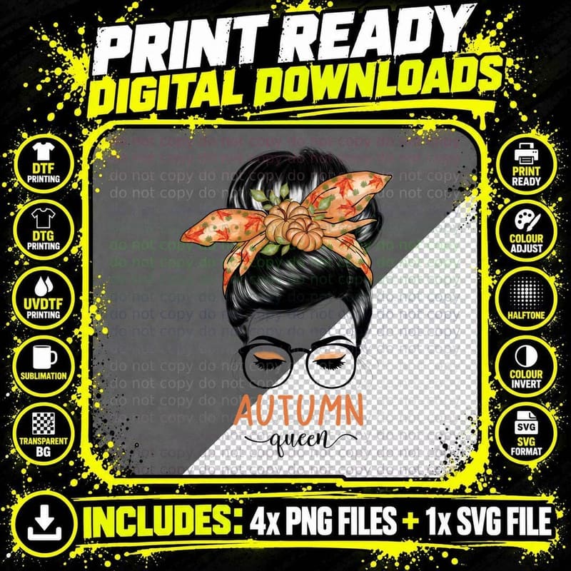 Autumn Fall T-Shirt, Woman Autumn Leaf Headband Pumpkin Png SVG Digital Bundle