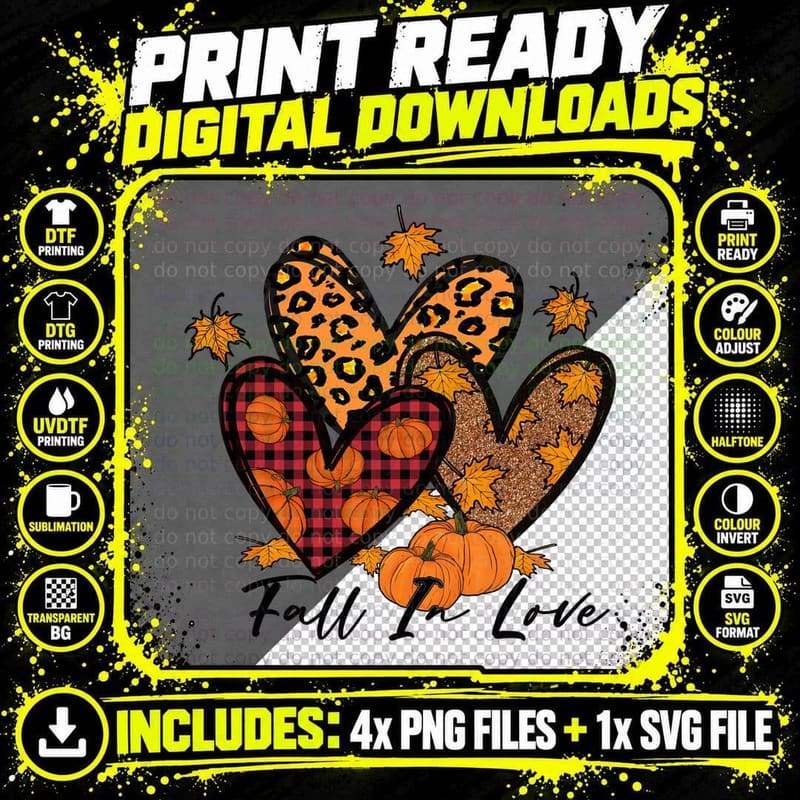 Autumn Hearts Pumpkin Plaid Fall T-Shirt Png SVG Digital Bundle