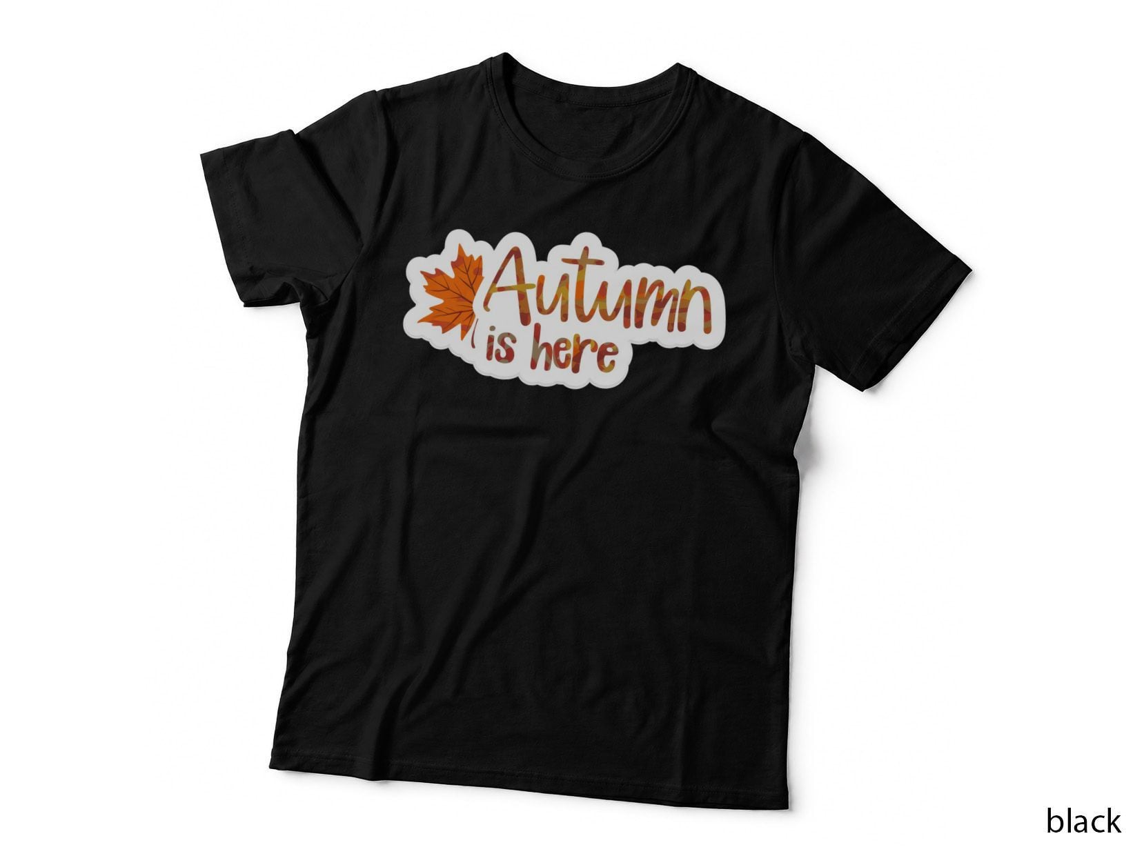 Autumn Is Here Fall T-Shirt, Autumn Leaf in White Cloud Autumn Tee