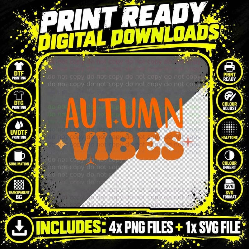 Autumn Vibes Fall T-Shirt, Autumn Vibes Bold Text Autumn Png SVG Digital Bundle