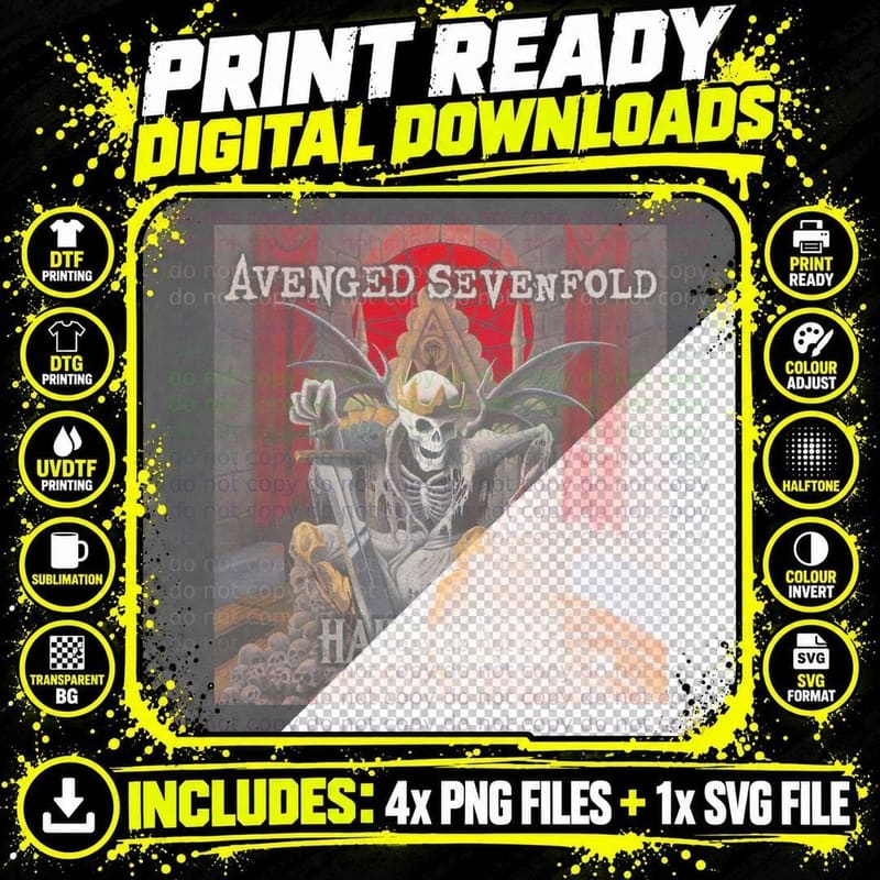 Avenged Sevenfold Hail to the King Grey Gold Skeleton Png SVG Digital Bundle