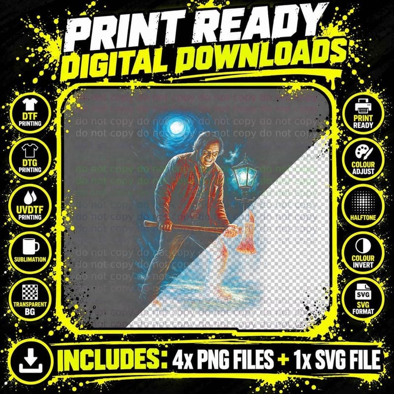 Axe Killer T-Shirt, Halftone Horror Slasher Graphic Tee Png SVG Digital Bundle