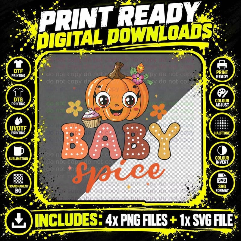 Baby Spice Fall T-Shirt, Cute Pumpkin Character Baby Png SVG Digital Bundle
