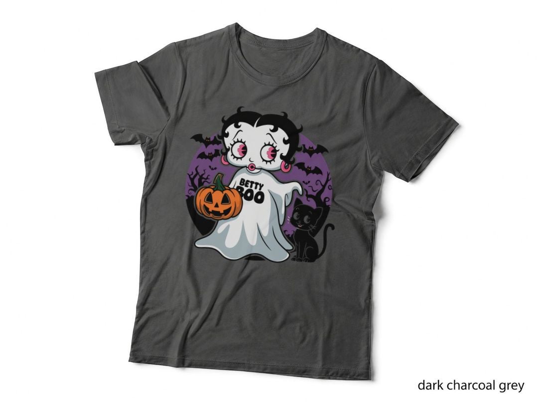 Betty Boo Cat T-Shirt, Halloween Ghost with Pumpkin and Cat Graphic Tee