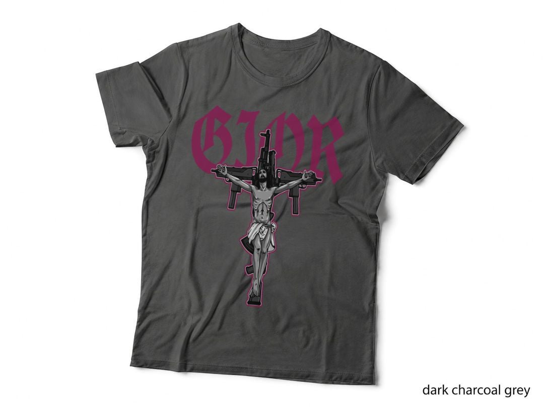 Bjor Cross Gun Pink Goth Horror Religious T-Shirt