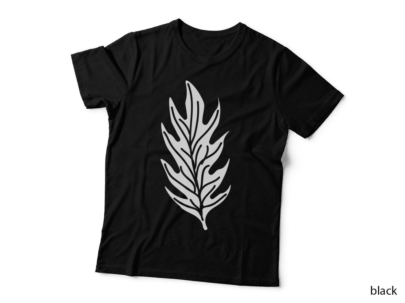 Black Feathered Leaf Silhouette Fall T-Shirt, Autumn Season Graphic Tee
