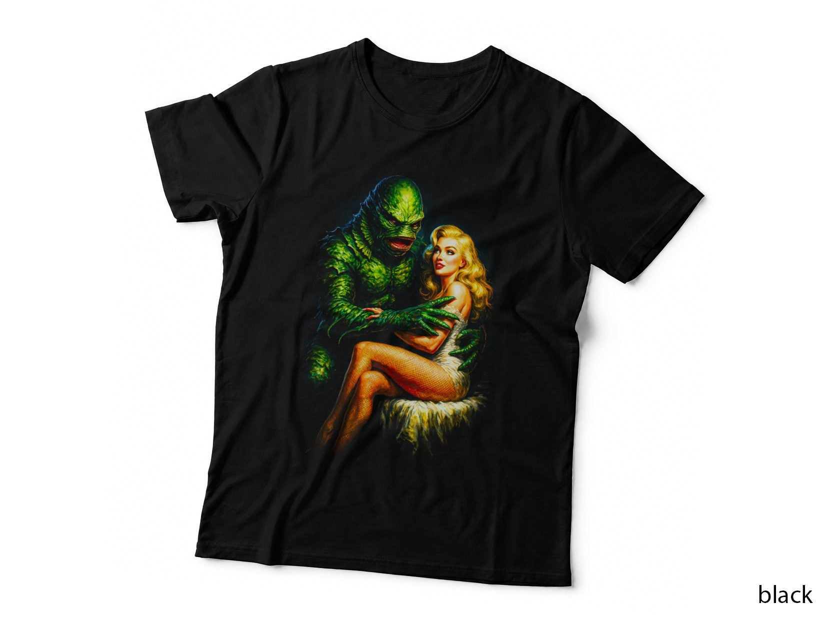Black Lagoon Creature T-Shirt, Halftone Classic Horror Monster Graphic Tee