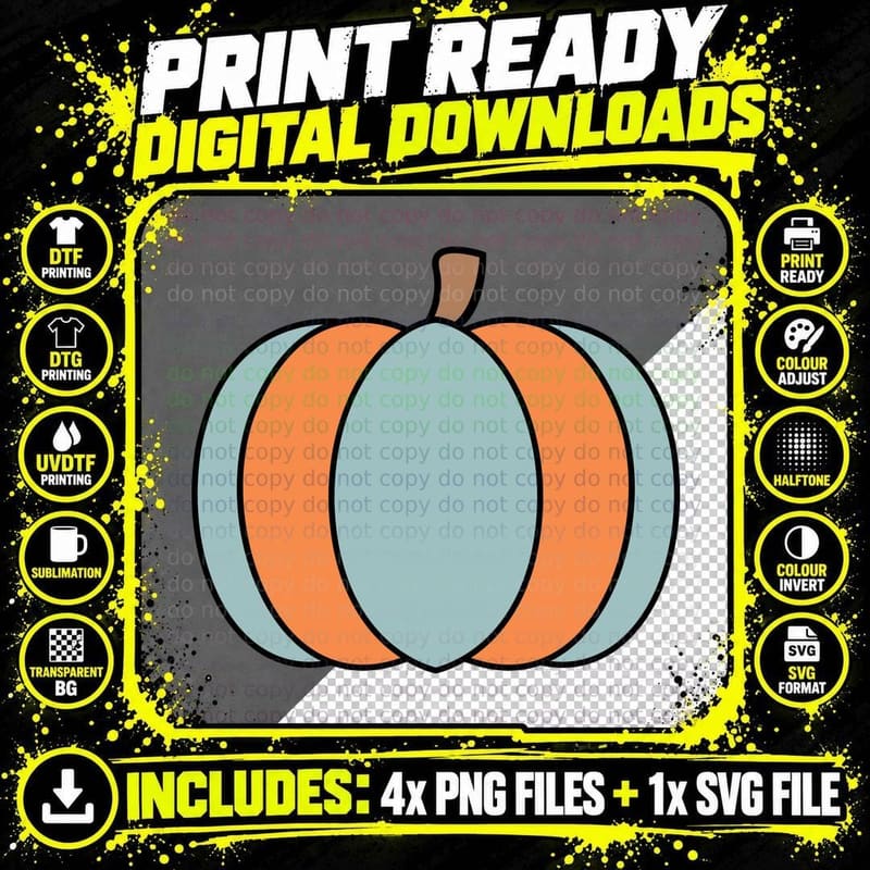 Blue-Orange Striped Pumpkin Fall T-Shirt Png SVG Digital Bundle
