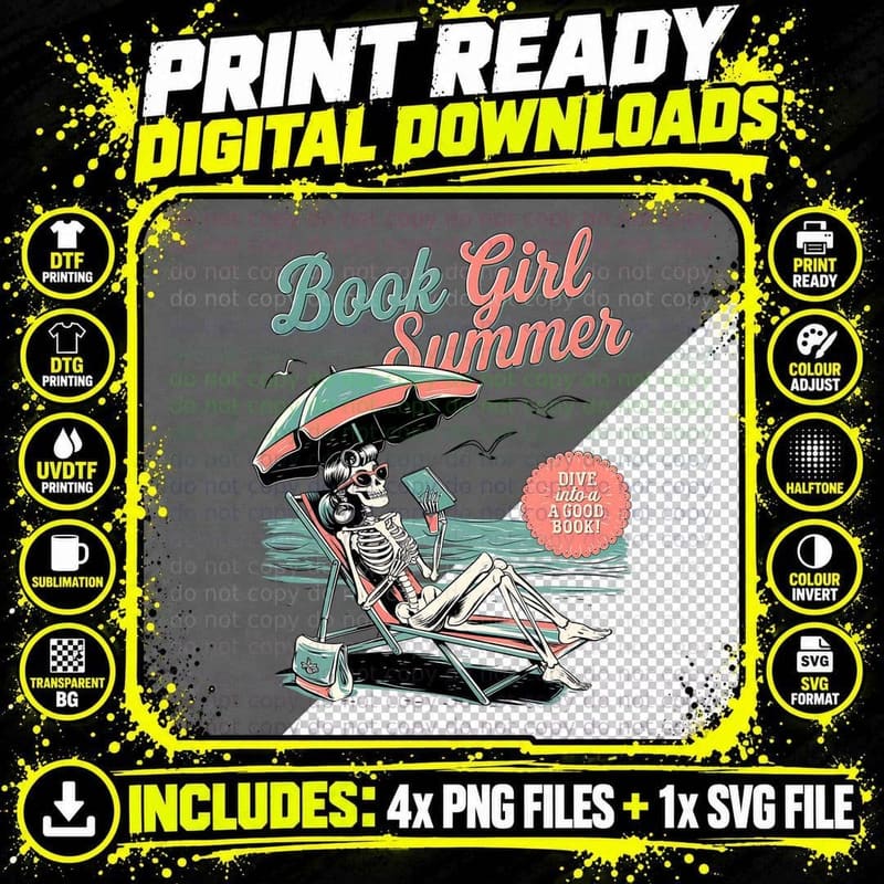 Book Girl Summer Dive into a Good Book! Books T-Shirt Png SVG Digital Bundle