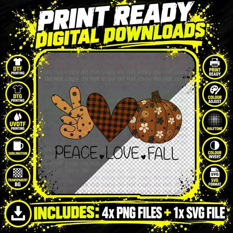 Bunny Peace Sign Pumpkin Fall T-Shirt Png SVG Digital Bundle
