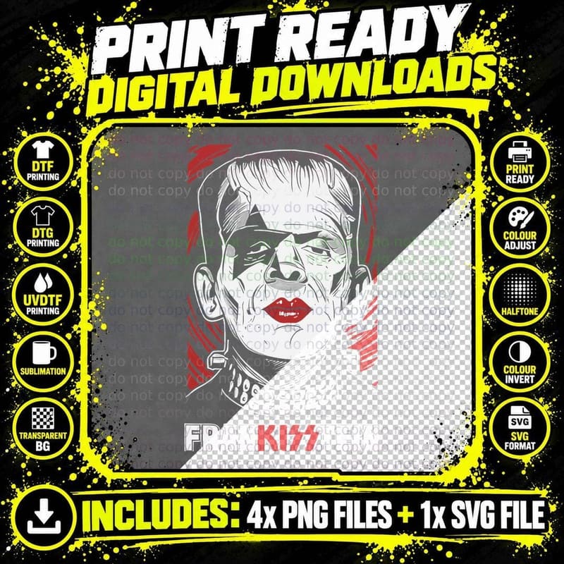 Cartoon Frankenstein White Grey Red Horror Monster Png SVG Digital Bundle