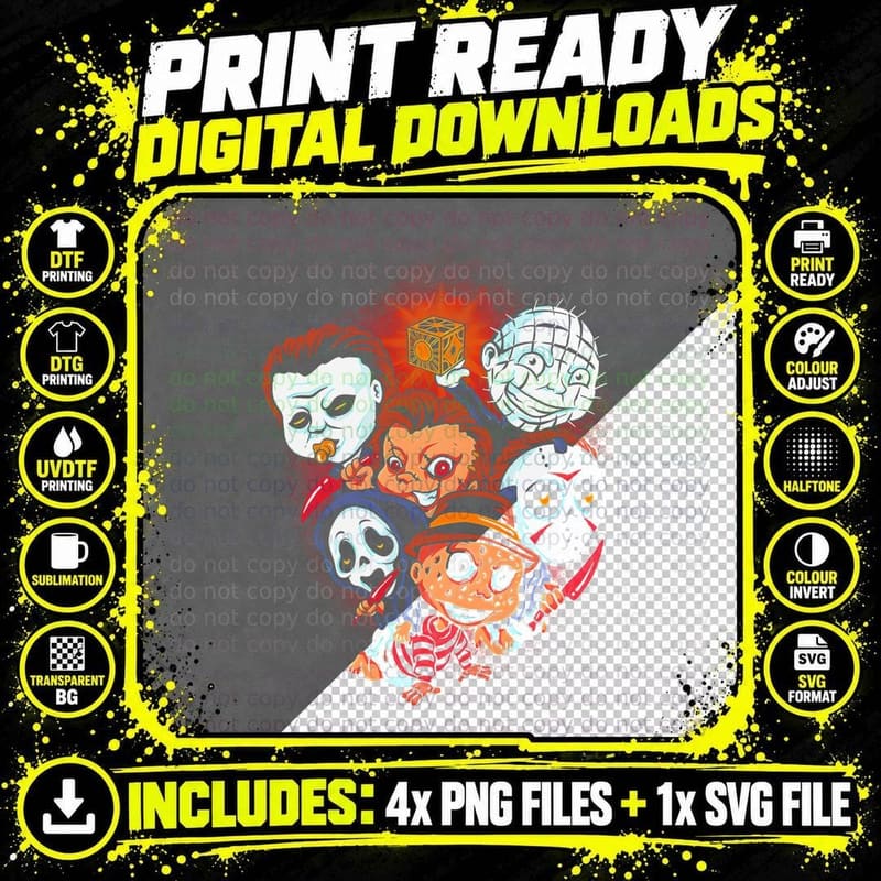 Cartoon Orange Red Skull Jack Horror Movie T-Shirt Png SVG Digital Bundle