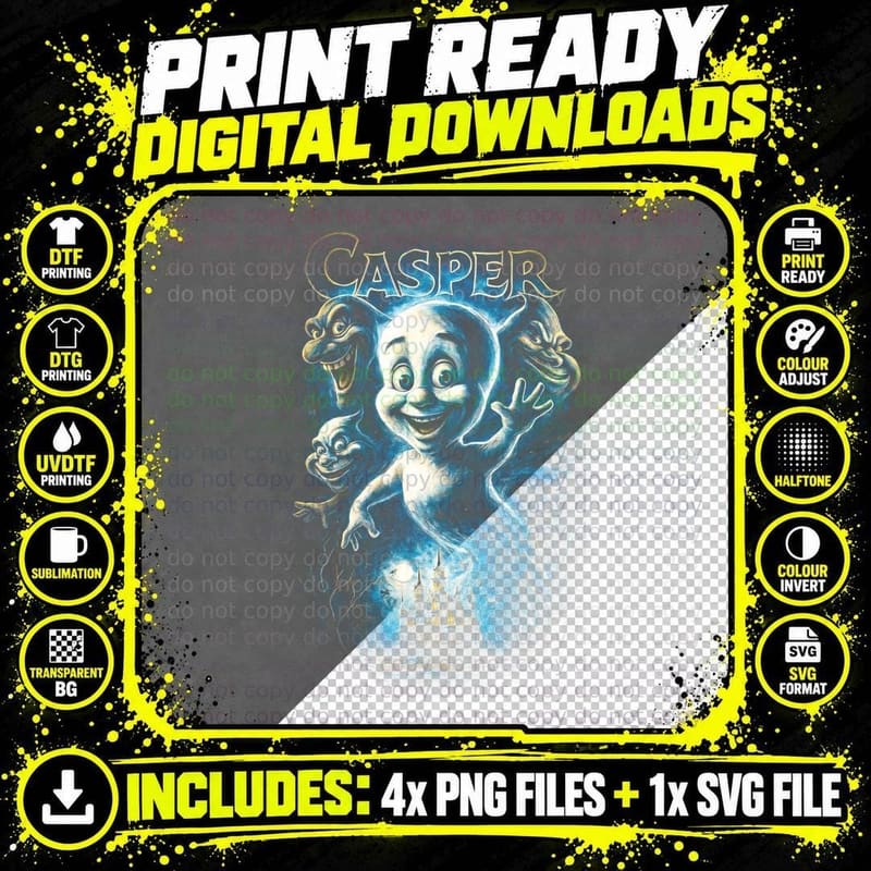 Casper the Friendly Ghost T-Shirt, Halftone Cartoon Png SVG Digital Bundle