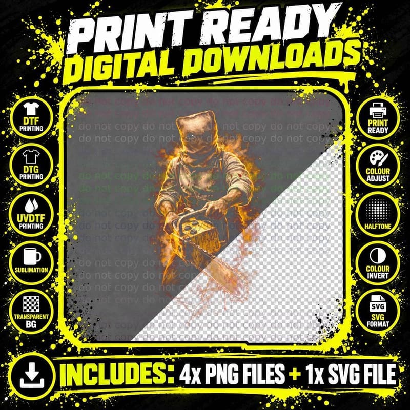 Chainsaw Killer T-Shirt, Halftone Resident Evil Horror Png SVG Digital Bundle