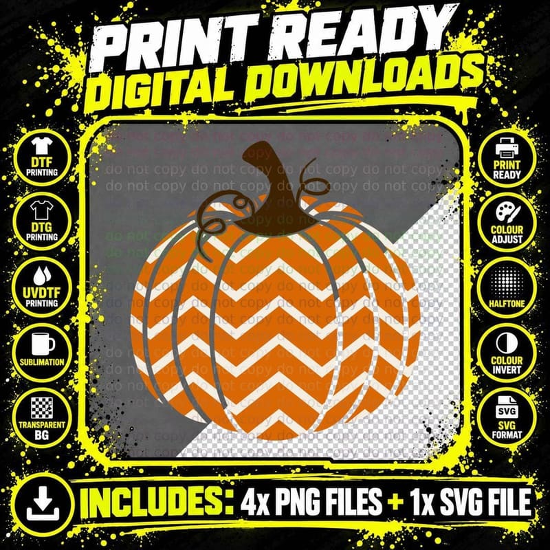 Chevron Pumpkin Brown Stem Fall T-Shirt Png SVG Digital Bundle