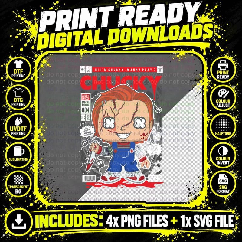 Chucky Hi I'm Wanna Play I Don't Have a Problem Comic Png SVG Digital Bundle