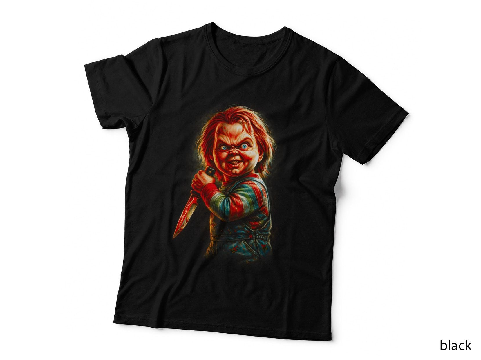 Chucky Possessed Doll T-Shirt, Halftone Horror Doll Graphic Tee