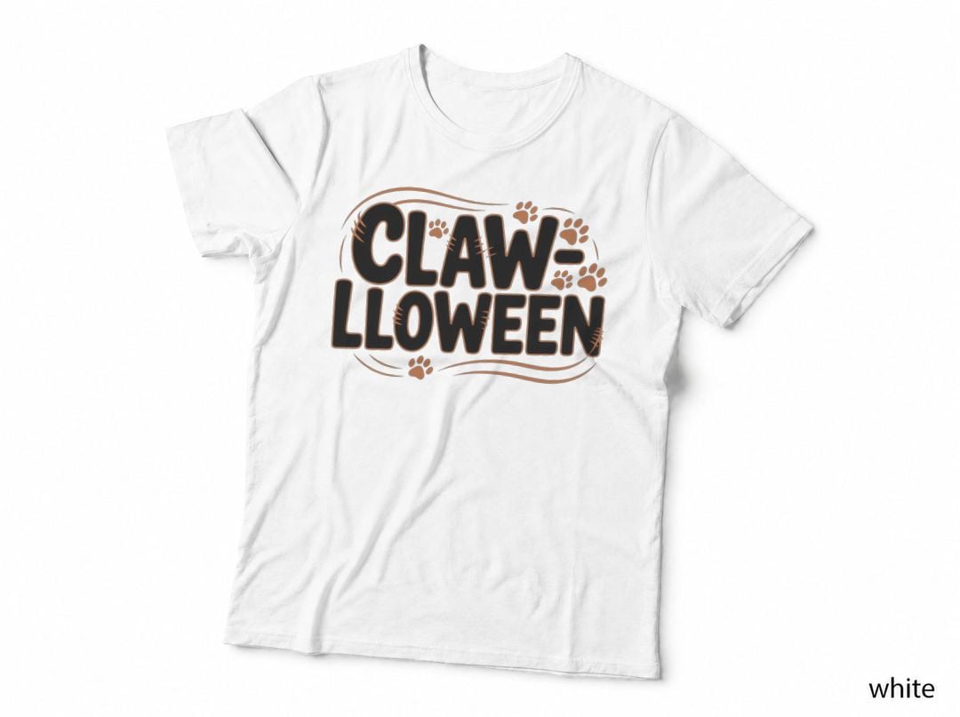 Claw-Loween Cat T-Shirt, Halloween-Themed Paw Prints Graphic Tee