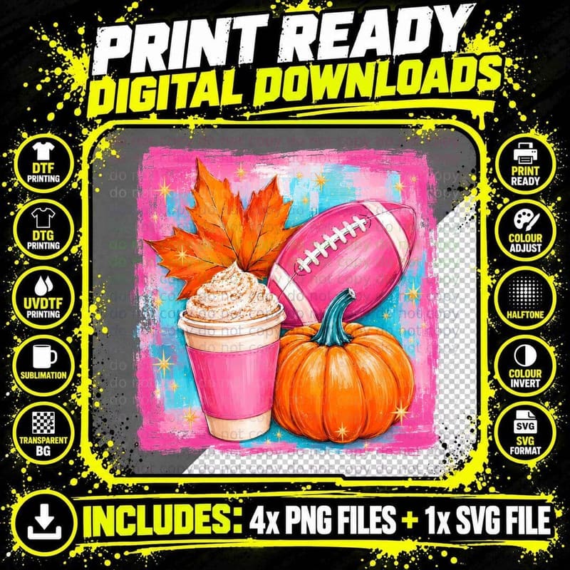 Coffee Pumpkin Football Spice Collab Fall T-Shirt Png SVG Digital Bundle