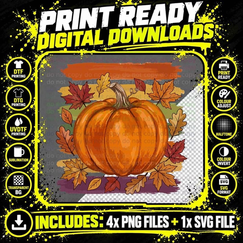 Colorful Polka Dot Pumpkin Design Fall T-Shirt Png SVG Digital Bundle