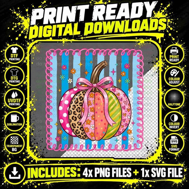Colorful Spiral Pumpkin Notebook Border Fall T-Shirt Png SVG Digital Bundle