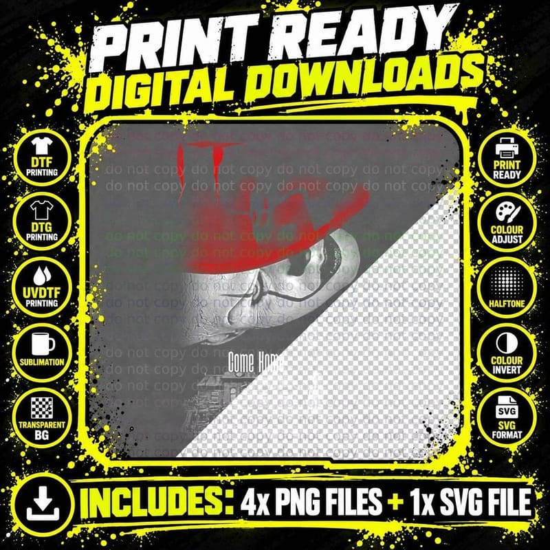 Come Home Horror It Stephen King Clown Halftone T-Shirt Png SVG Digital Bundle