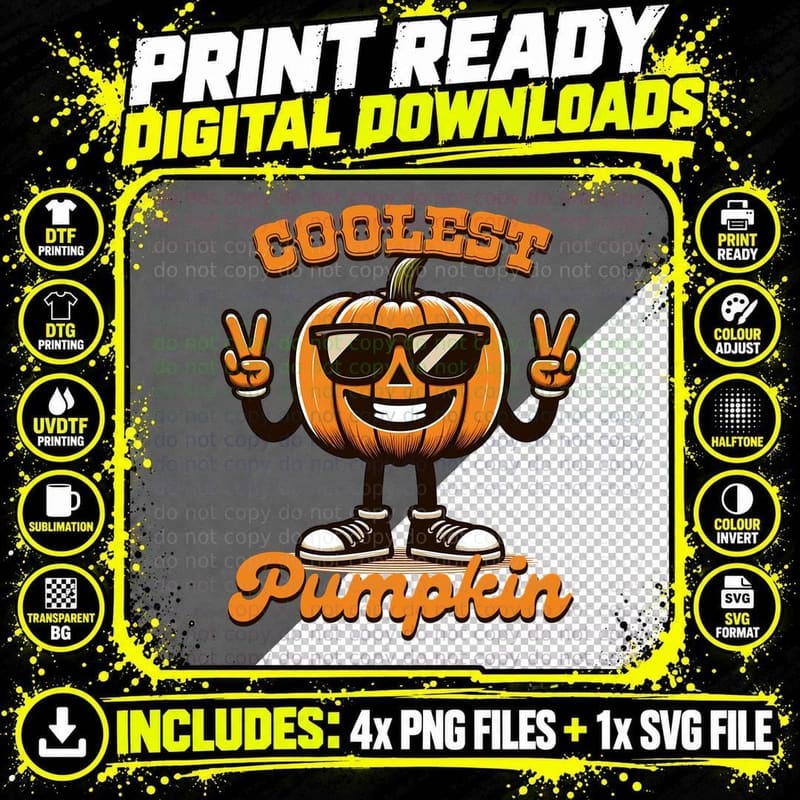Coolest Pumpkin Fall T-Shirt, Cool Pumpkin Sunglasses Png SVG Digital Bundle