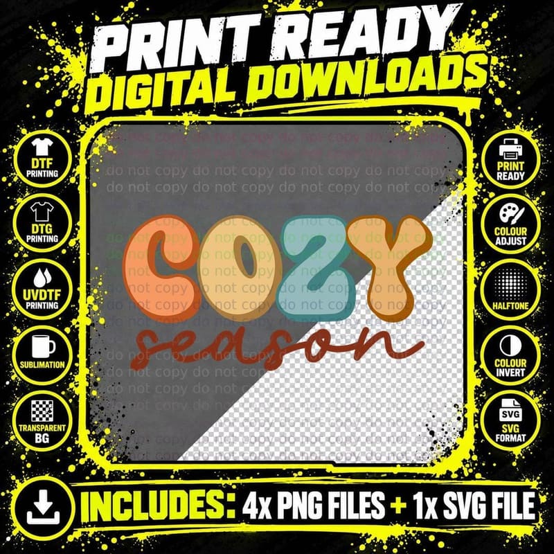 Cozy Season Fall T-Shirt, Bold Orange Cozy Season Autumn Png SVG Digital Bundle