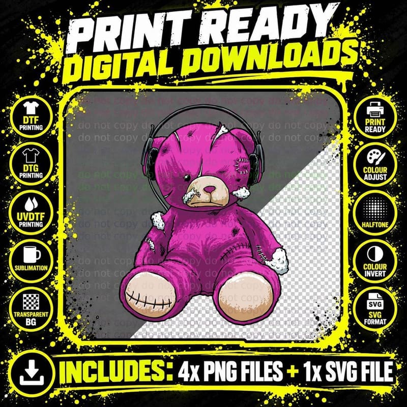 Creepy Bear Cute Horror Teddy Distressed Stitches T-Shirt Png SVG Digital Bundle