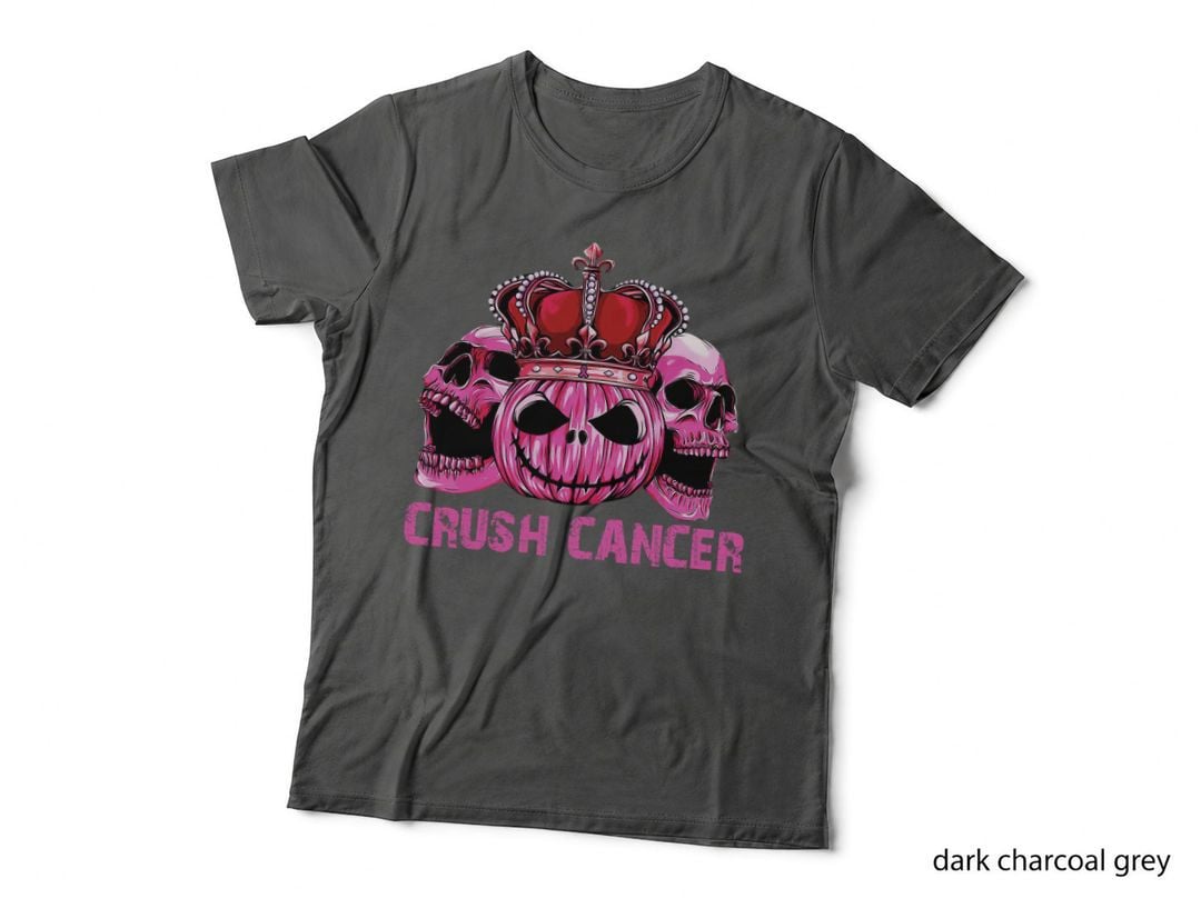 Crush Cancer Breast Cancer T-Shirt, Pink Skull Crown Pumpkin Graphic Tee