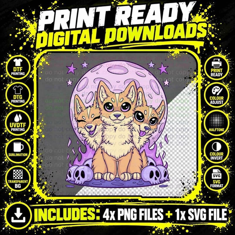 Cute Creepy Headed Dog Anime Kawaii Pastel Goth Clothes Png SVG Digital Bundle