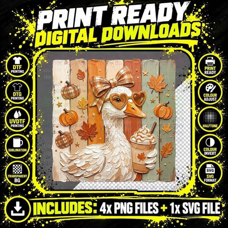Cute Duck Pumpkin Spice Fall T-Shirt Png SVG Digital Bundle