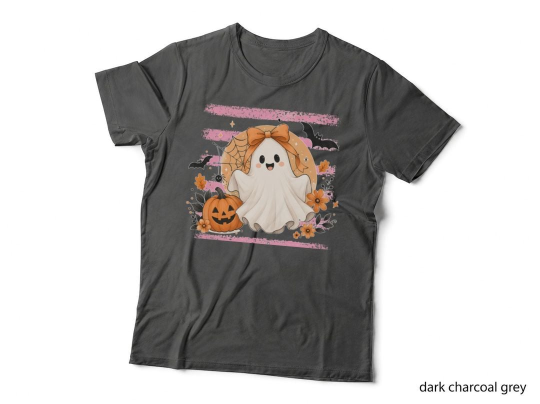 Cute Ghost Autumn Leaves Pink Glow Fall T-Shirt, Autumn Season Graphic Tee