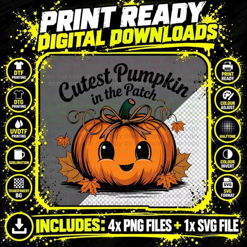 Cute Pumpkin with Bow Fall T-Shirt Png SVG Digital Bundle