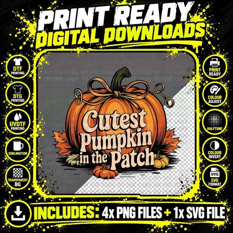 Cutest Pumpkin in the Patch Fall T-Shirt Png SVG Digital Bundle