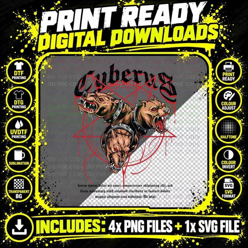Cybernys Ciberny's Demon Heads Dark Brown Pentagram Png SVG Digital Bundle