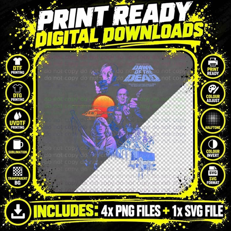 Dawn of the Dead of the Retro Zombie Horror Purple Blue Png SVG Digital Bundle