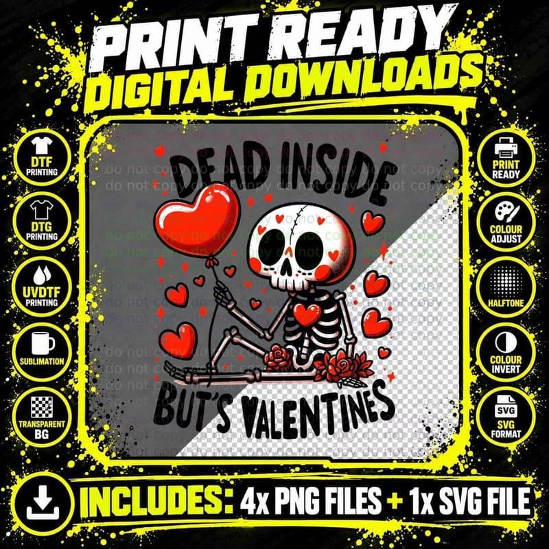 Dead Inside But's Valentines Skeleton Anatomy Hearts Png SVG Digital Bundle