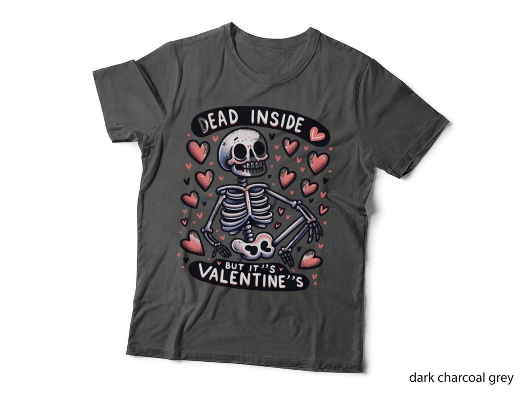 Dead Inside but It's Valentine's Skeleton Blue Striped Heart Dark T-Shirt