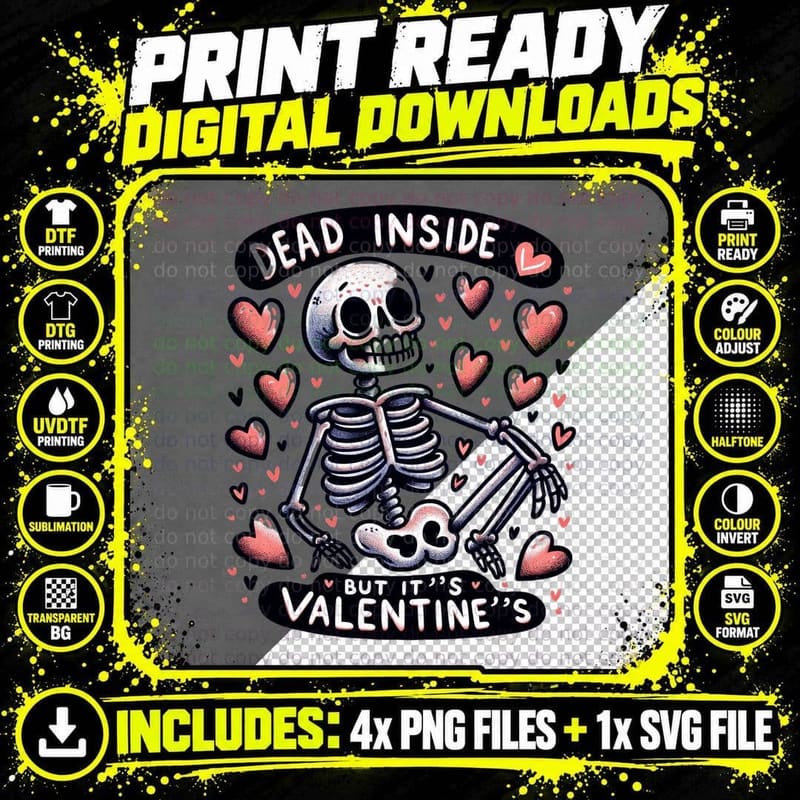 Dead Inside but It's Valentine's Skeleton Blue Striped Png SVG Digital Bundle