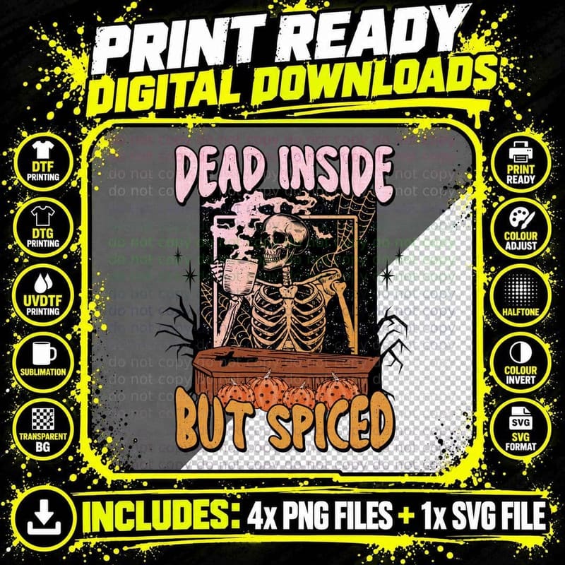 Dead Inside but Spiced Fall T-Shirt Png SVG Digital Bundle