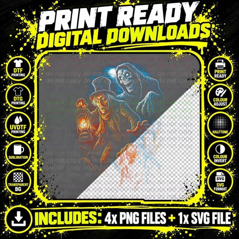 Death and the Old Man T-Shirt, Halftone Horror Reaper Png SVG Digital Bundle