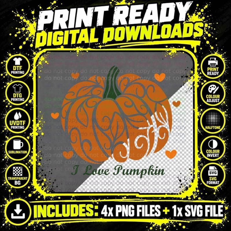 Decorative Pumpkin with Bows Florals Fall T-Shirt Png SVG Digital Bundle