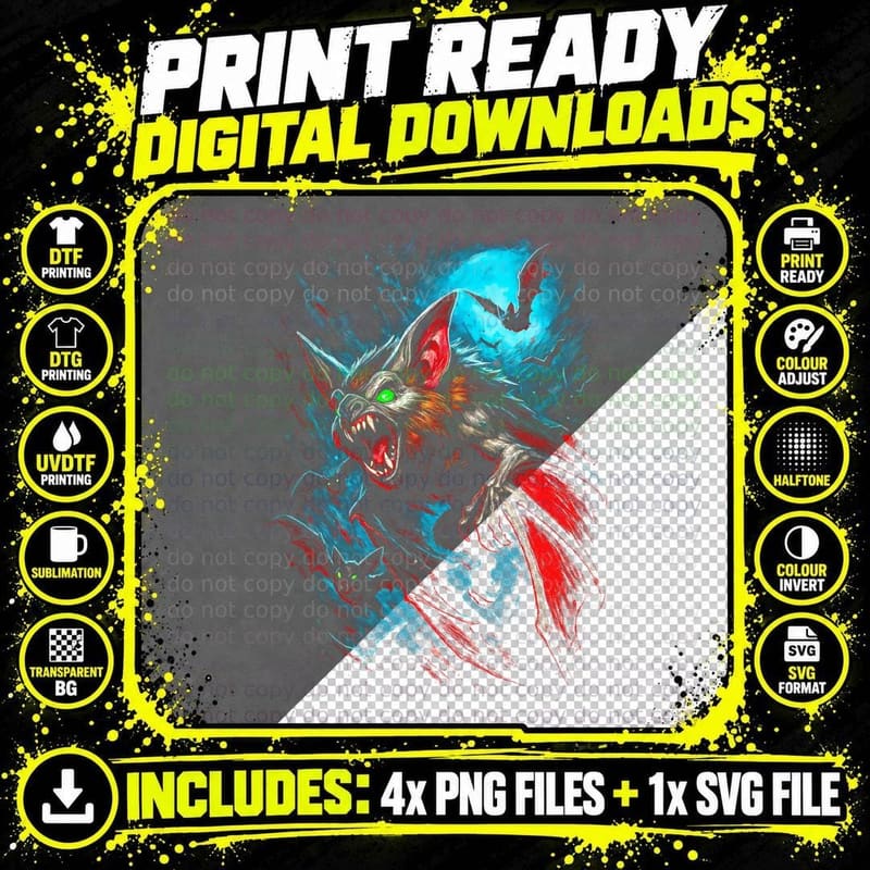 Demon Bat T-Shirt, Halftone Horror Monster Graphic Tee Png SVG Digital Bundle