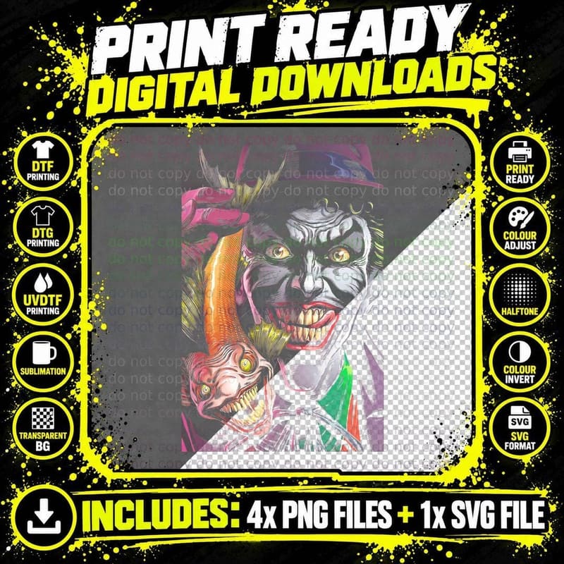 Demon Joker Faces Colorful Horror T-Shirt Png SVG Digital Bundle