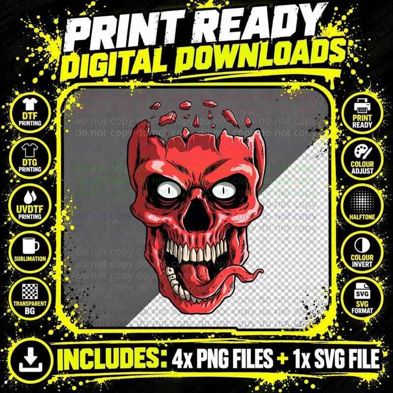Demon Skull Red Gaping Mouth Horror T-Shirt Png SVG Digital Bundle